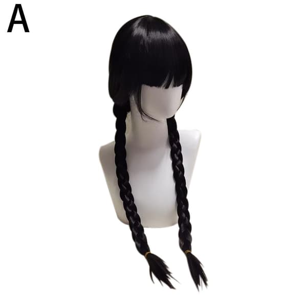 Barn Flickor Onsdag Addams Peruk Lång Rak Mittdel Heat R blackA bangs