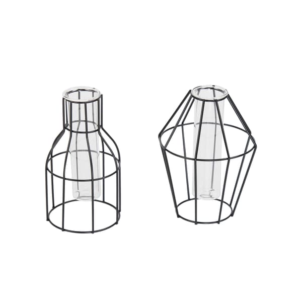 #(2-delt) dekorativ metallvase - moderne borddekorasjon, geometrisk design#
