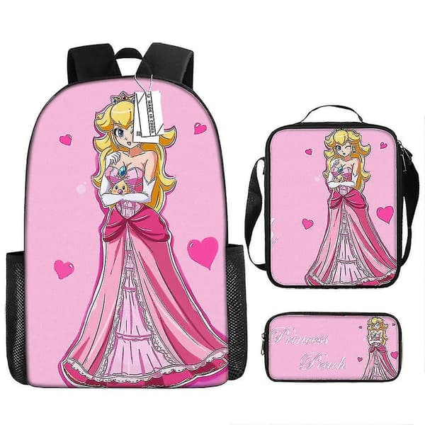 Härlig Princess Peach Skolväska Reseryggsäck Lunchväska Case Present för barn studenter 8