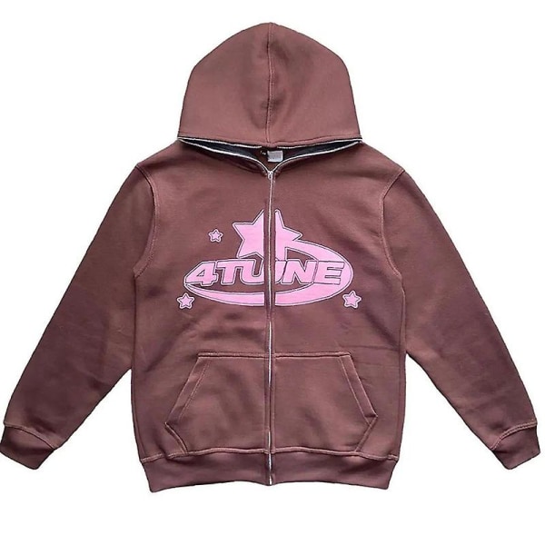 Män Printed huvtröjor Harajuku High treet huvtröjor Y2k treetwear Hip Hop Gothic Zip Up Loose Jacka Kappor Apricot S