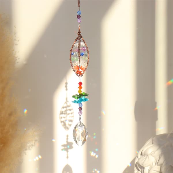 Bladene Krystall Regnbue Solfanger Glass Livets Tre Ornamenter