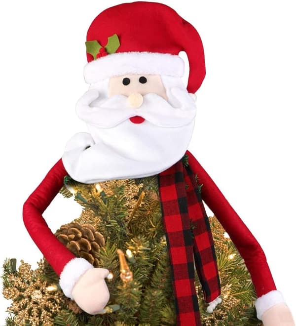 Stor Julgran Topper Hat Claus med Buffalo Pläd Scarf för
