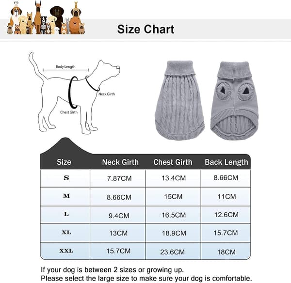 Pet Sweater, Turtleneck Strikket Genser Hundegenser Varm kappe Søt Vap Katteklær grey l