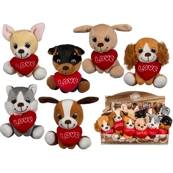 Kosedyr / Teddybjørn - Hund med Hjerte - 14 cm multicolor