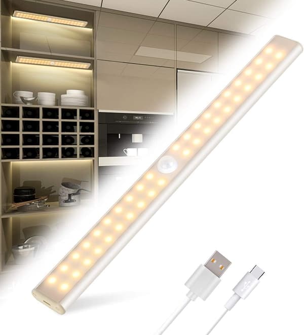 40 LED skabslampe, bevægelsessensor skabslys, USB genopladelig