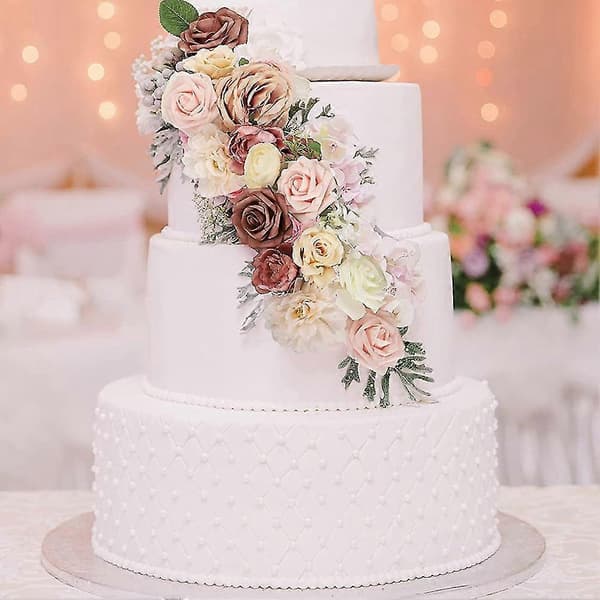Kunstige Bryllupsblomster Boks Sæt Falske Støvede Blomster Combo Til DIY Blomsterarrangementer Borddekoration