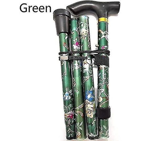 Foldbar stok Justerbar Blomstret vandrestok i aluminium til vandring Camping Holdbar mobilitetshjælp Green