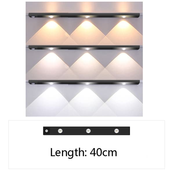 LED natlys bevægelsessensor belysningslys Black 40CM 3LEDS
