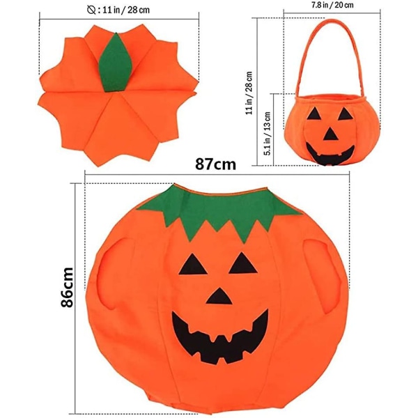 Halloween pumpa kostym, pumpa kostym med hatt och godispåsar