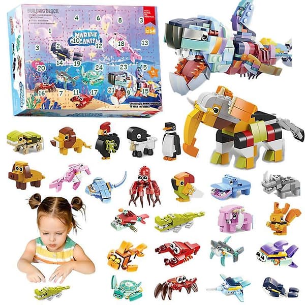 2023 Julkalender 24st/ set Barn Jul Havsdjur Samling Leksaker Adventskalender Pojkar Nyårspresenter engineering blocks