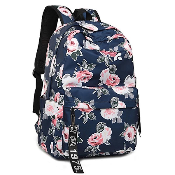 Blomstermønster skolesekk Navy Blue