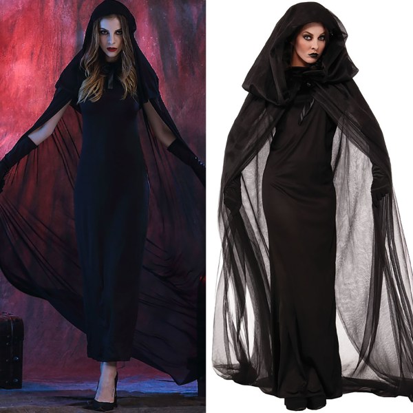 Fest Kvinder Anime Cosplay Halloween Heksekappe Kostume Sort Cloak suit XL