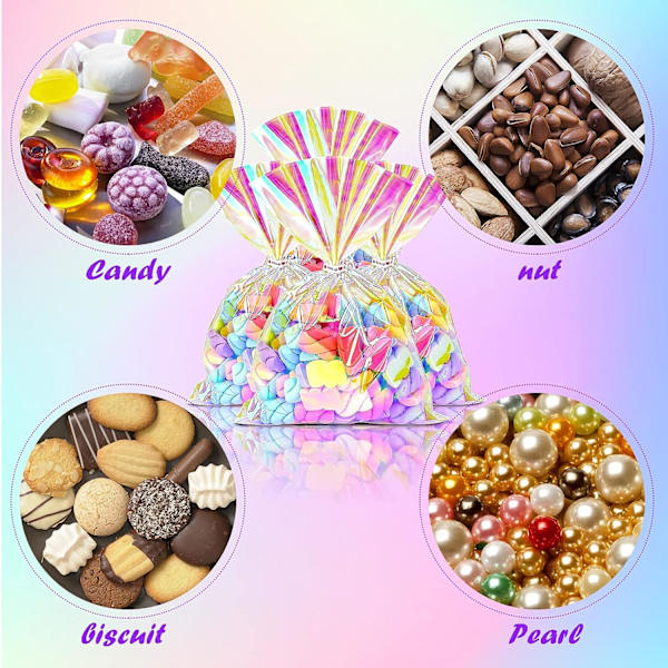 100 stk. Holografiske phane Treat Bags Klare Goodie Bags Iridescent