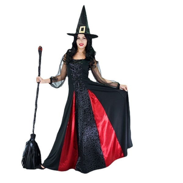 Halloween Vuxen Evil Witch Costume Girl Party Häxklänning hatt L#black