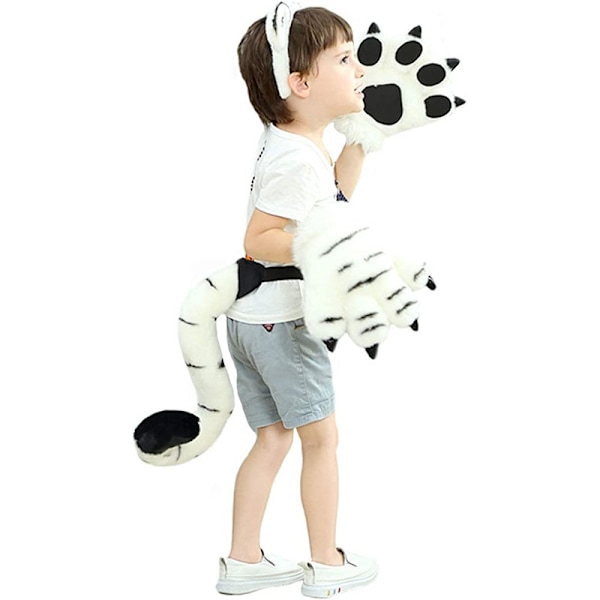 Tiger Tail Clip Ører og hansker Sett, Halloween Fancy Party Cosplay Kostyme Leker Snow Leopard