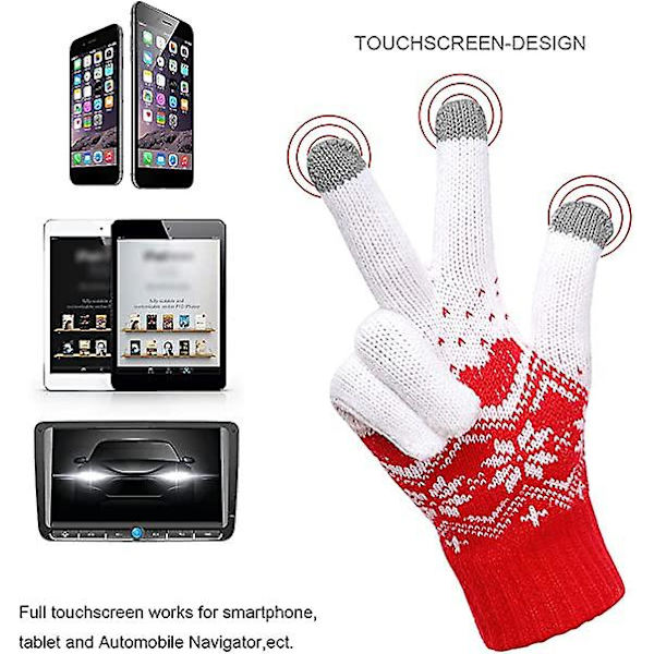 Damhandskar Pekskärm Par Touch Vinterstickade handskar Snöblommatryck Håll värmen Unisex telefon SMS-vantar Varma Pekskärmsvantar