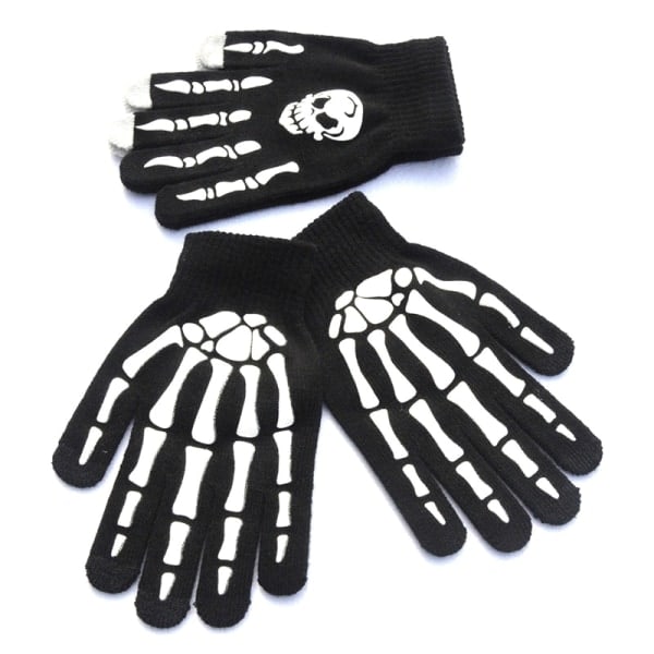 Halloween tillbehör självlysande handskar för vintern Handvärmare Halkfri Skräck Hand Bone Skull Grimase vante Unisex Håll varm handskar