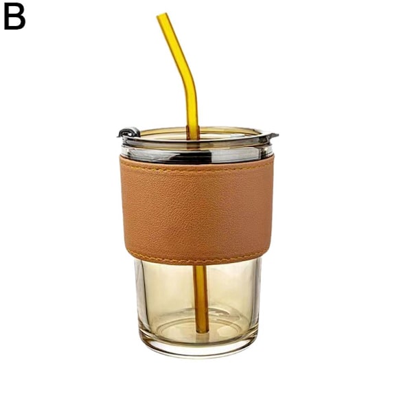Lock och sugrör Transparent Bambu Cup Mjölk Kaffe Mugg Tea Cup Str amber 400ml