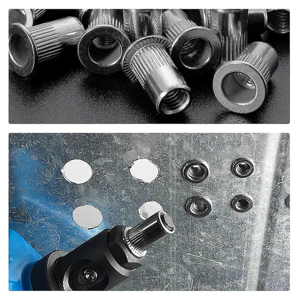 100 stk M6 Flathodet Gjenget Naglemutter, 304 Rustfritt Stål Gjengede Naglemuttere, Gjengede Innsatser Sortiment for Metall (12mm*15mm)