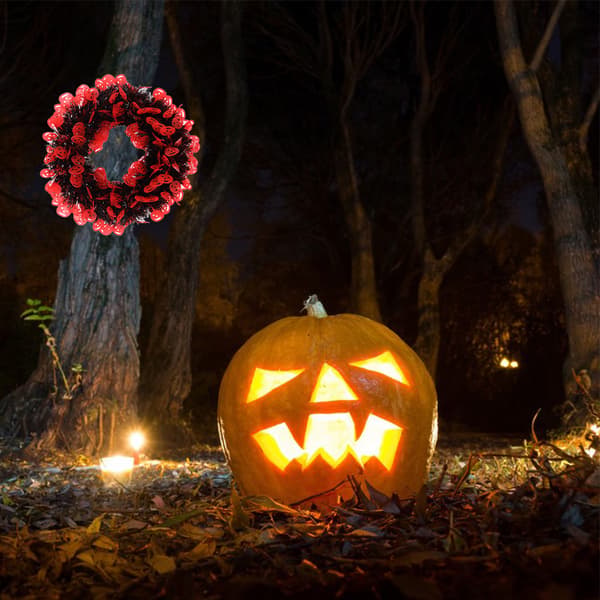 Halloween krans dekor glitter rund krans hängande dörr vägg red pumpkin