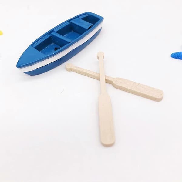 2 sæt miniature dukkehusbåd med årer figurer trækano mo