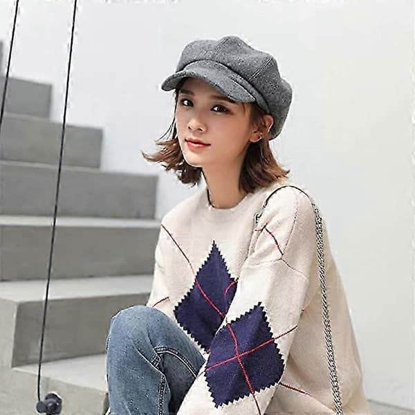 Dame Visir Beret Jenter Newsboy Lue Høst Japansk Malerhatt (Grå)