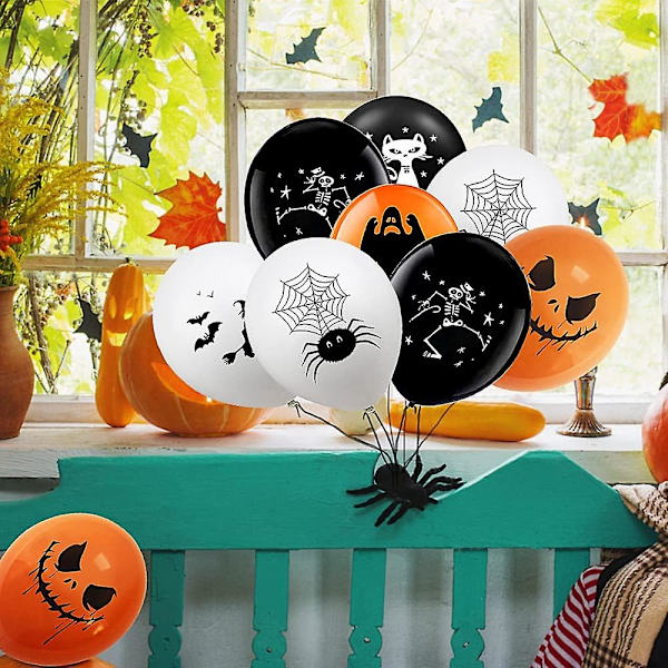 30 kpl Halloween-lateksipalloja - kummitus-hämähäkkikuvioita juhlakoristeluun