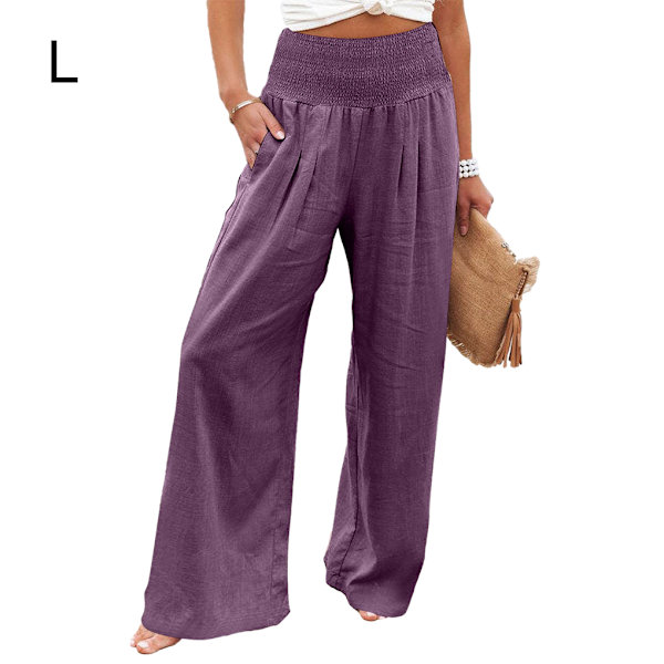 Dame sommerbukser Lommer løse Casual Wide ben Purple L
