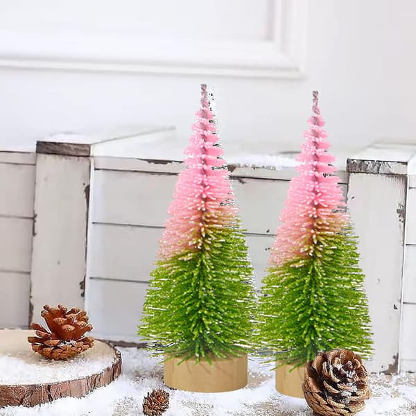 4st Mini julgransdekorationer Liten flaska Borstträd Pink Green