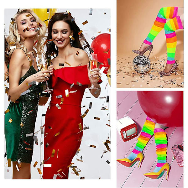 Lange benvarmere, V28 Damer Herrer 80'er fest Ribstrikket Dansesport Rainbow