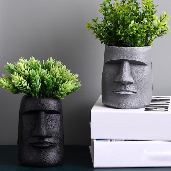 1/2/3/5 Påskeøen Statue Blomsterpotte Sukkulent potte til hjemmet Grey Type 4 1 Pc