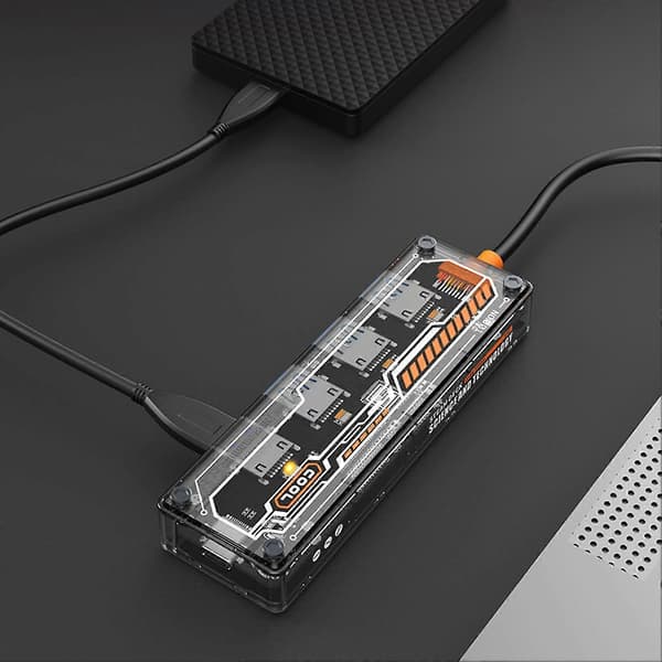 Transparent 4-i-1 USB3.0-hub Plug and Play Multifunktionell dockningsstation 5 Gbps Höghastighetsdataöverföring Ultratunn Multi Splitter-adapter 4 portar