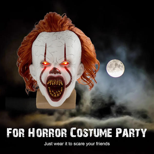 Halloween Mask Skrämmande Pennywise Skrämmande clown Helansikte Skräckkostym Fest Semester Cosplay Dekoration Rekvisita Vuxen