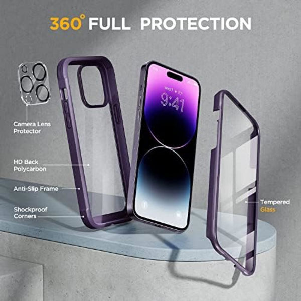 Miracase Glass Series Designad för iPhone 14 Pro Max Case 6,7 tum, [2023 Upgrade] Bumper Case med inbyggd 9H härdat glas Scr Noble Purple
