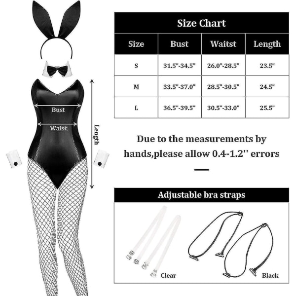Kaninkostym Damunderkläder och svansar Bodysuit Rollspel Set för Halloween Juldräkt White and Black XL