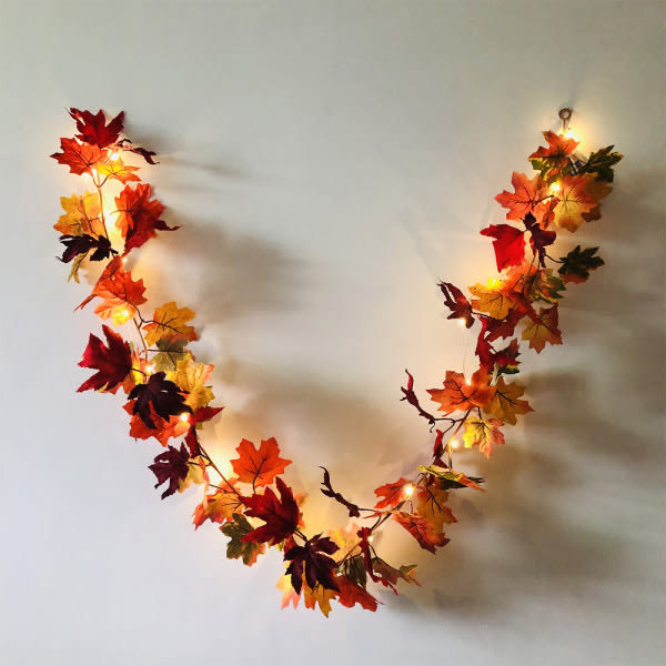 Halloween LED Höst Höst Lönnlöv Garland hängande dekorationer maple leaf+lights
