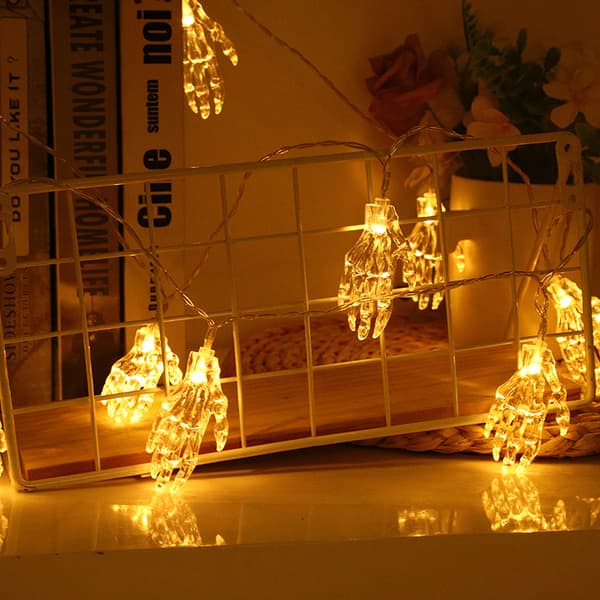 Lights Halloween, 20 LEDs Skeleton Hand Orange String Lights Batte