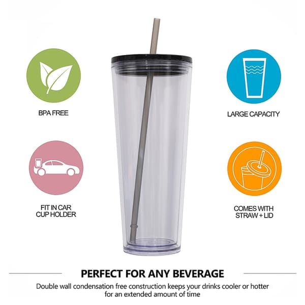 750ml dubbellagers plastmugg, genomskinlig dryckesmugg med lock black
