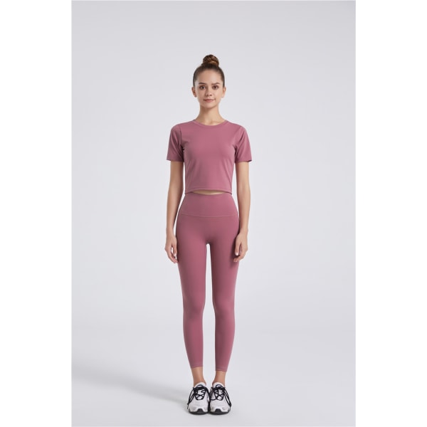 Capri-leggings med hög midja för kvinnor - Mjuk smal magkontroll - Träningsbyxor för löpning Cykling Yogaträning (Plum Color, S