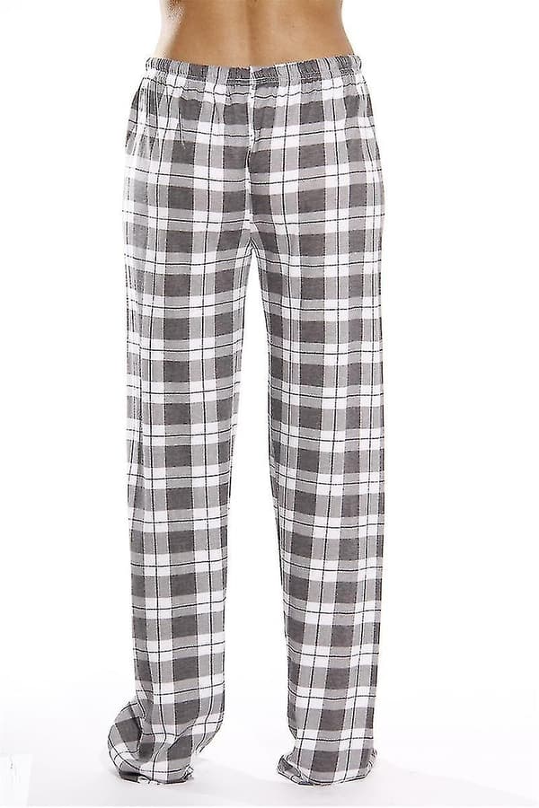 Pyjamasbukser til kvinder med lommer, bløde flannelternede pyjamasbukser til kvinder CNR gray M