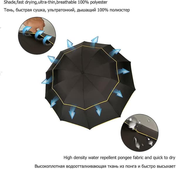 Extra stort golfparaply Compact Oversize vattentätt hopfällbart paraply, dubbelventilerad baldakin Vattentät stick reseparaply för kvinnor och män Hem