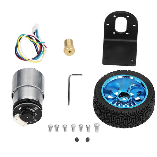 Encoder Motor Set CW CCW Axel DC Växelmotorer med Fäste Hjul för Balansbil DC12V60RPM