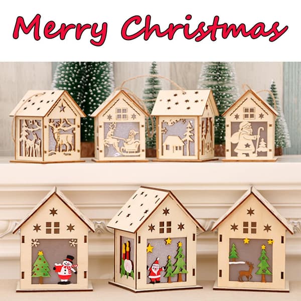 LED Ljuslampa Jul Trä Hus Trädhängande G-9X7.5X12CM