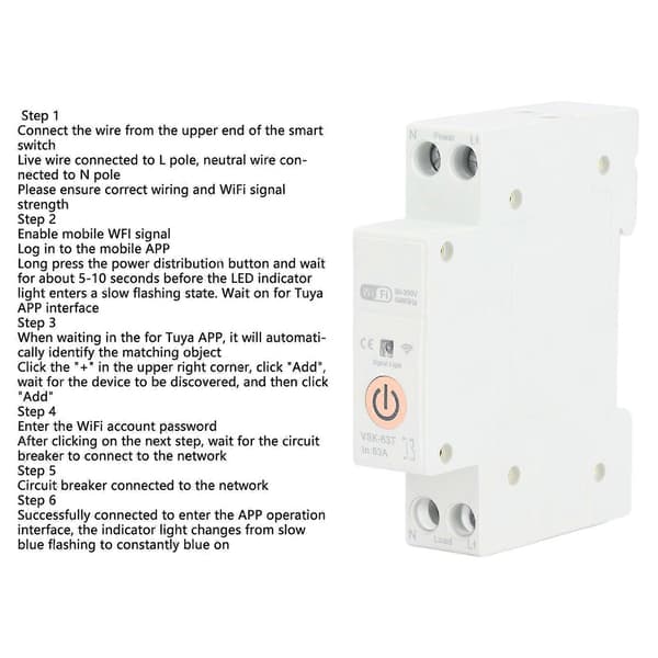 WiFi Bryter Strømbryter 1P 63A Fjernstyrt Stemmekontroll Tidsstyring Smart Bryter for Tuya 90V-300V
