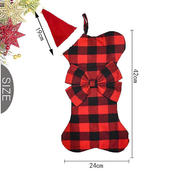 2-pack husdjurshund julstrumpor Pläd stor benform Hängande julstrumpa för hundar husdjur black red