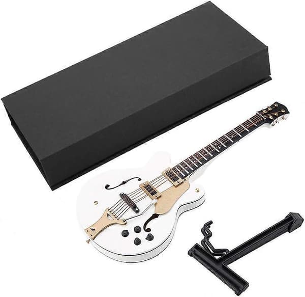 Gitarrfigur Miniatyr Elektrisk Trägitarr med Utsmyckad Låda