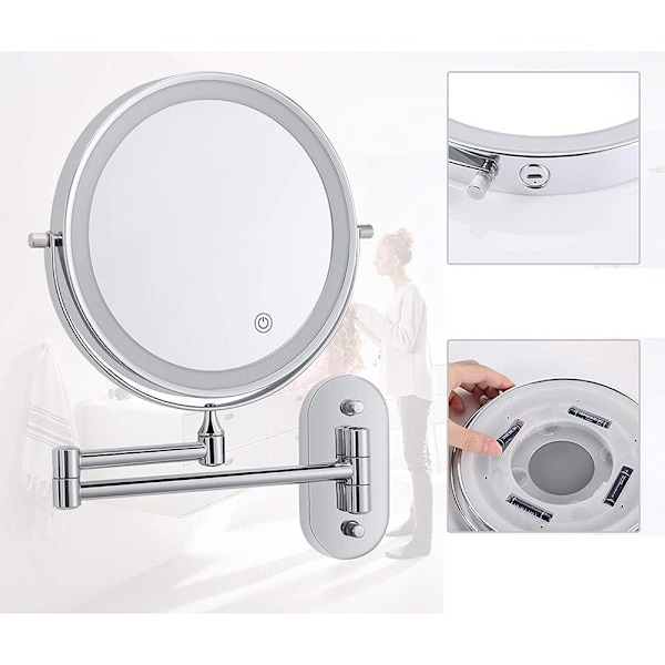 LED Makeup Mirror Förstoring Dimbar belysning 3 färger