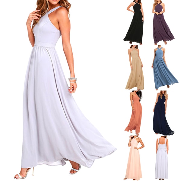 Damekjole Cross Halter Off Shoulder Brudepigekjole Lang Maxi Royal Blue S