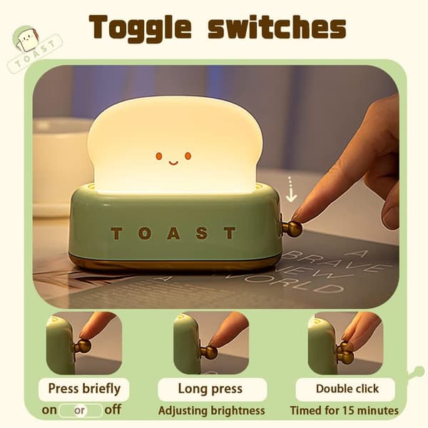 #Toast Brød Natlys til Børn, Kreativ Brødrister Bordlampe, Sød#
