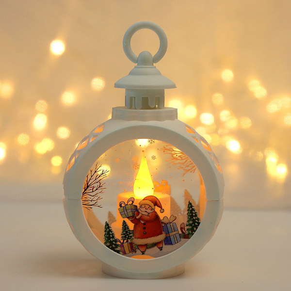 Bärbar LED rund julljus - Vit jultomte, jul